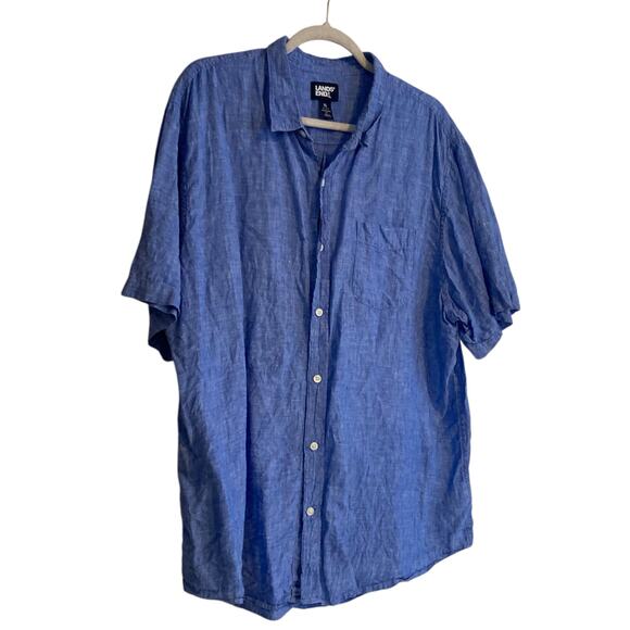 Lands End Blue Traditional Fit Linen Short Sleeve Classic Button Down Shirt XL - Picture 3 of 16